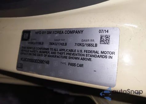 2014 Chevrolet Spark Ls Auto из США, поврежденный, VIN KL8CB6S93EC590148